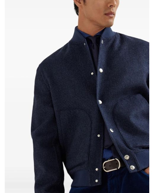 Brunello Cucinelli Geruit Bomberjack in het Blue voor heren