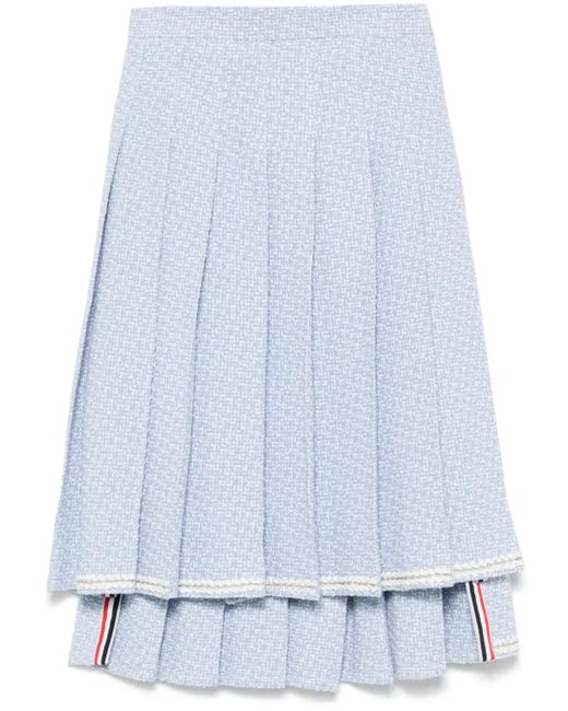 Thom Browne Blue Pleated Tweed Midi Skirt