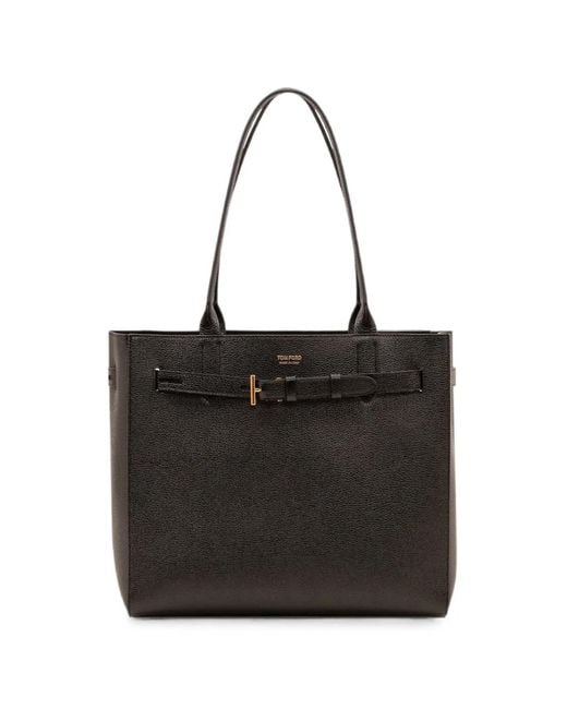 Tom Ford Black Medium Audrey Grained-Leather Tote Bag