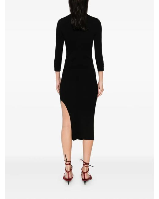 Elisabetta Franchi Black Form-Fitting Midi Dress With Turtleneck