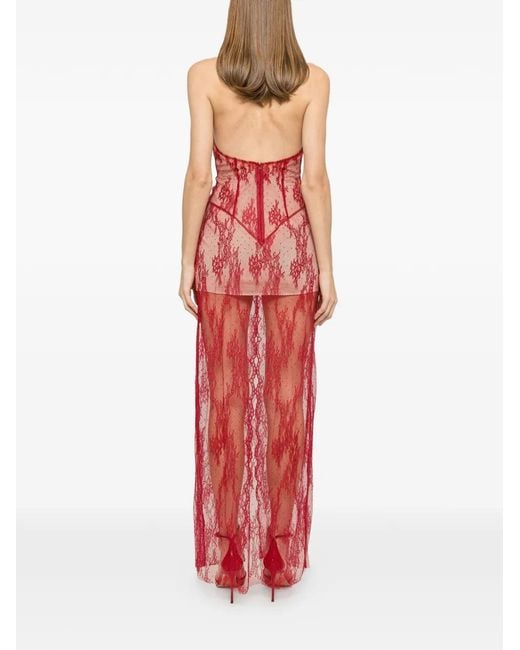 Nissa Red Rhinestone-Embellished Lace Maxi Dress
