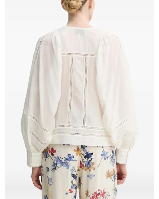 Munthe White Lace-Insert Puff-Sleeve Top