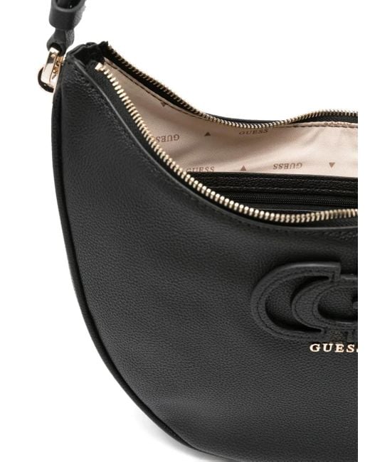 Guess Black Logo-Plaque Crescent Shoulder Bag
