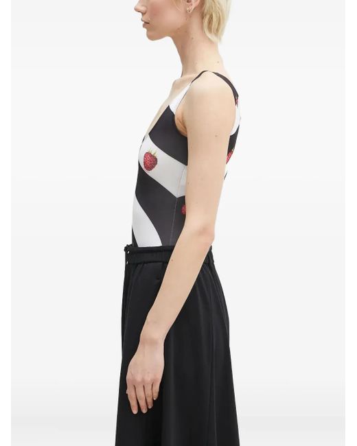 Fiorucci Black Raspberry-Print Striped Bodysuit