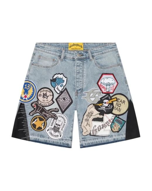 Godspeed Blue Patchwork Denim Shorts for men