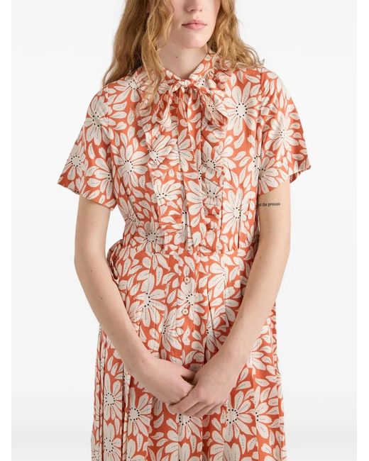 Prada Pink Printed Pleated Pongé Dress