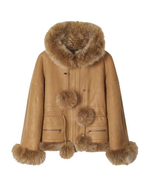 Miss Sixty Brown Hooded Pom-Pom Leather Jacket
