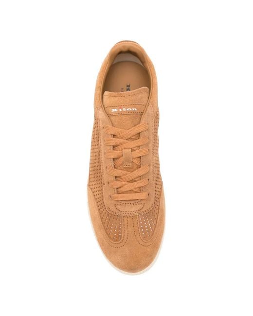 Kiton Brown Perforated Leather Sneakers for men