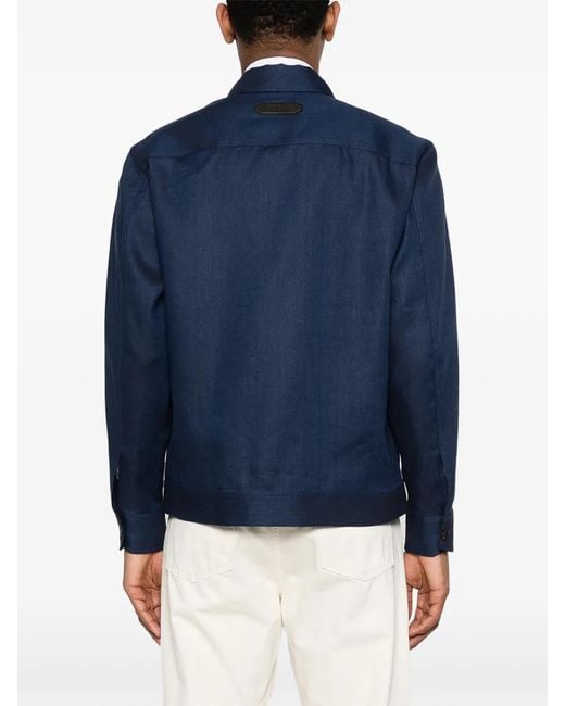 Brioni Blue Zipped Shirt Jacket for men