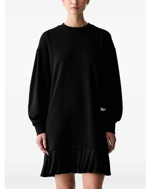 Karl Lagerfeld Black Pleated Logo-Print Mini Dress