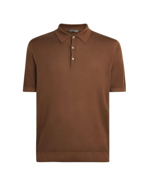 Corneliani Brown Fine-Knit Short-Sleeve Polo Shirt for men