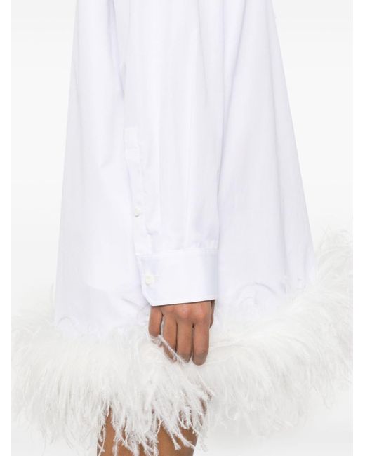 Miu Miu White Feather-trim Mini Shirt Dress