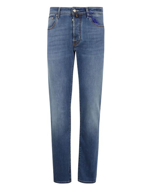 Jacob Cohen Blue Pant 5 Pocket Slim Fit Bard Denim Stretch for men