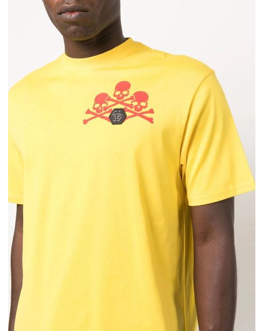 Philipp Plein Yellow Skull-Print Detail T-Shirt for men
