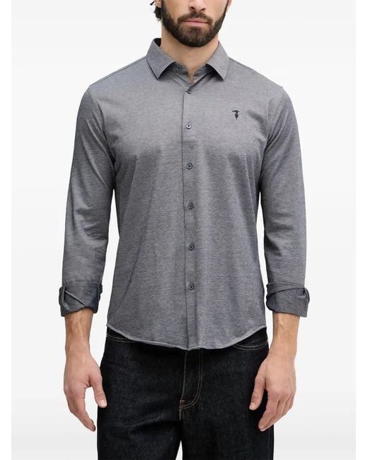 Trussardi Gray Logo-Embroidered Long-Sleeve Shirt for men