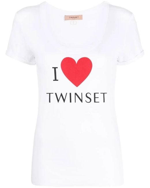 Twinset White Logo-Detail Cotton T-Shirt
