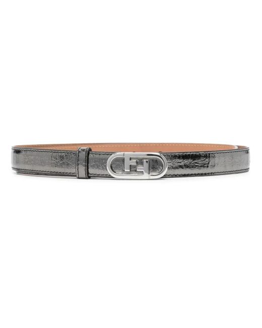 Fendi White Logo-Plaque Metallic Belt