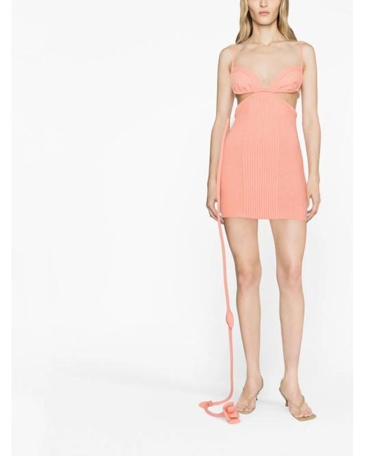 Off-White c/o Virgil Abloh White Flower Ribbon Ribbed Minidress