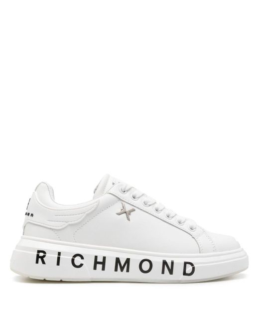 John Richmond White Logo-print Leather Sneakers