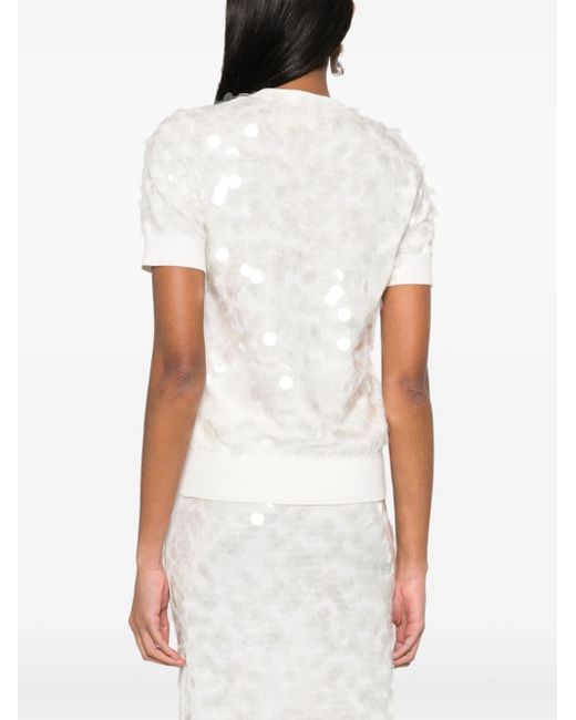 N°21 White Sequinned Cotton T-shirt