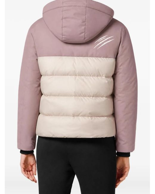 Philipp Plein Pink Scratch Logo-Patch Puffer Jacket