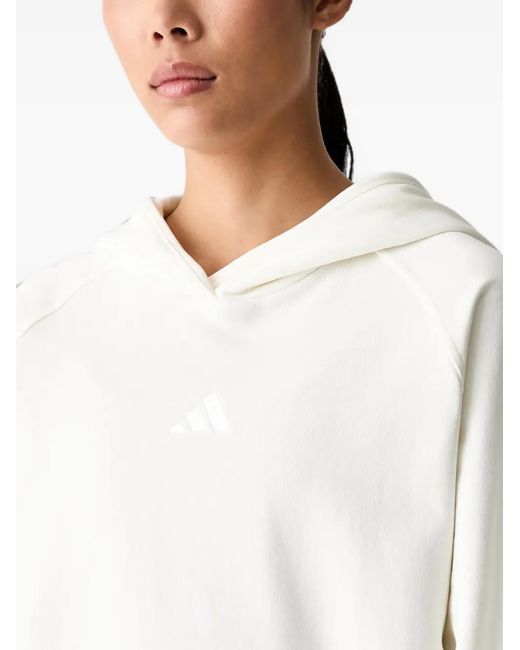 Adidas White Embroidered-Logo Raglan-Sleeve Hoodie