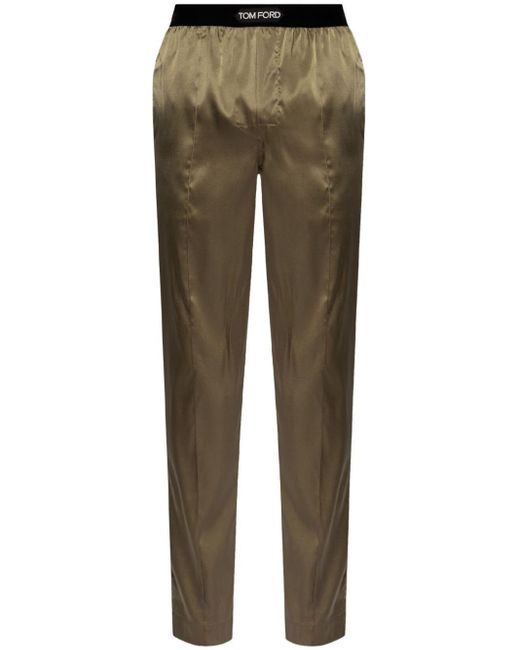 Tom Ford Green Logo-waistband Satin Pajama Trousers for men