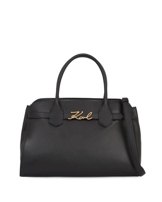 Karl Lagerfeld LogoLettering Leather Tote Bag in Black Lyst UK