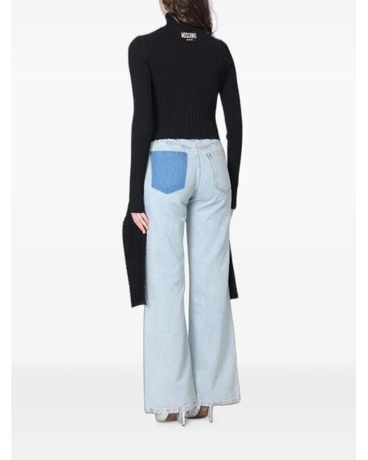 Moschino Black Ribbed Asymmetric-Hem Sweater