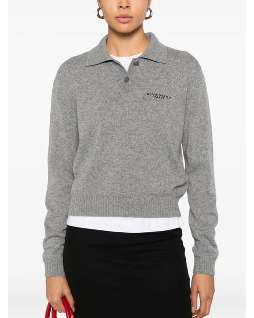 Givenchy Gray Long-Sleeve Knitted Polo Top
