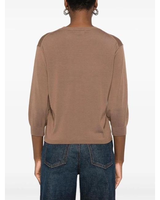 Max Mara Brown Round-Neck Wool Sweater