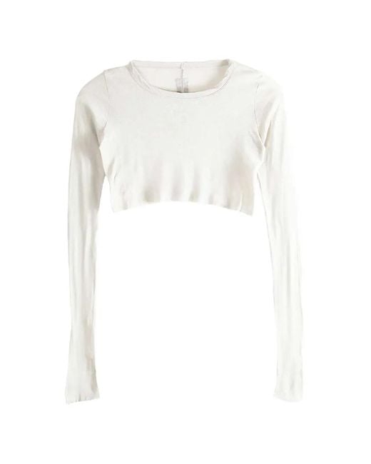 Rick Owens White Cropped Long-Sleeve T-Shirt