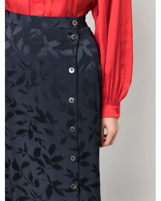 Zadig & Voltaire Blue June Floral-Print Silk Midi Skirt