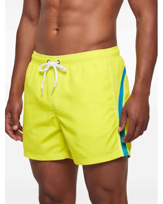 Sundek Yellow Striped-Trim Drawstring Swim Shorts for men