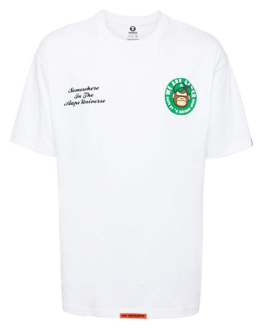 Aape By A Bathing Ape White Logo-Print Cotton T-Shirt for men