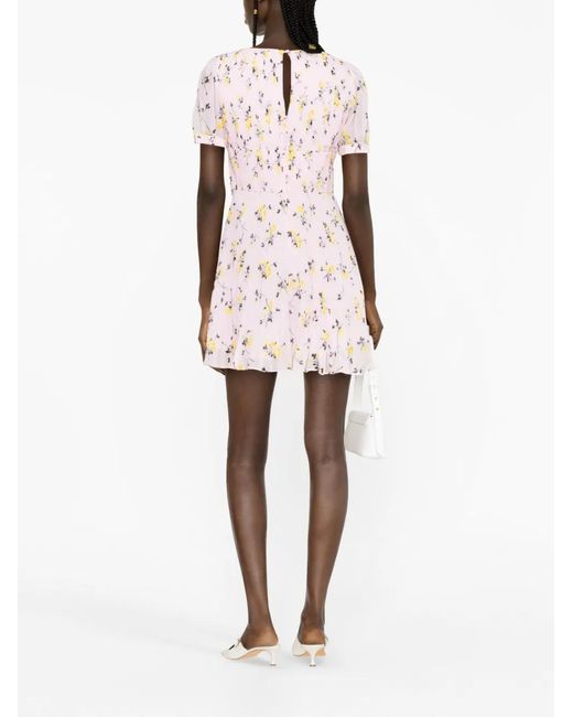 Self-Portrait Pink Floral-Print Pleated Minidress