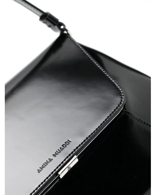 AMINA MUADDI Black Logo-Debossed Foldover-Top Shoulder Bag