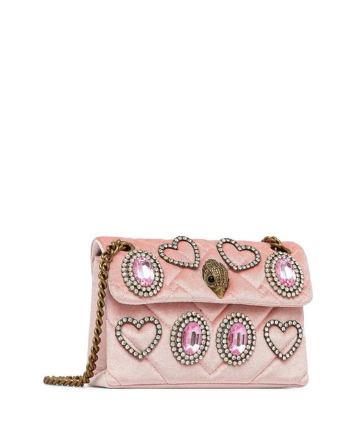 Kurt Geiger Pink Mini Kensington Velvet Shoulder Bag