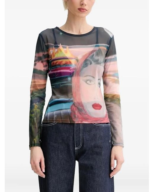 Sunnei Blue Mesh Print Top
