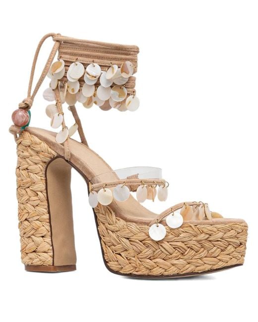 Naked Wolfe Metallic 130Mm Fantastic Shell-Embellished Raffia Platform Espadrilles