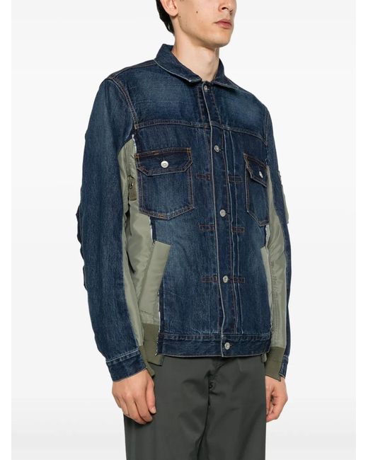 Sacai Blue Patchwork Denim Jacket for men