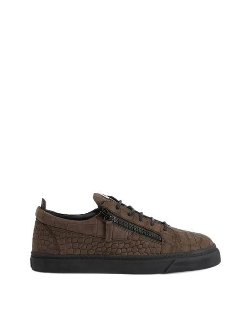 Giuseppe Zanotti Brown Frankie Crocodile-Effect Zip Sneakers for men
