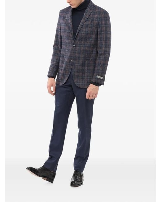 Corneliani Blue Check-Pattern Single-Breasted Blazer for men