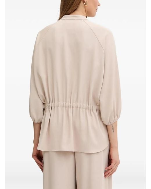 Joseph Ribkoff Natural V-Neck Drawstring Blouse
