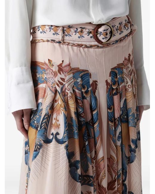 Farm Rio White Belted Floral Midi Skirt