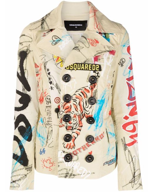 DSquared² Multicolor Double-breasted Logo-print Jacket