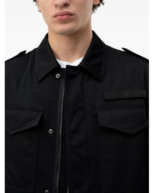 HUGO Black Logo-Patch Multi-Pocket Jacket for men