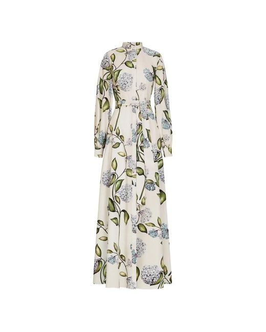 Oscar de la Renta White Flower-Print Maxi Dress