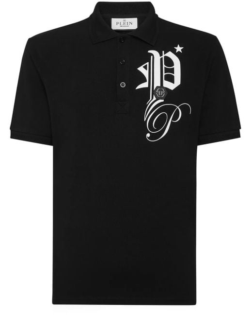 Philipp Plein Black Gothic Plein Cotton Polo Shirt for men