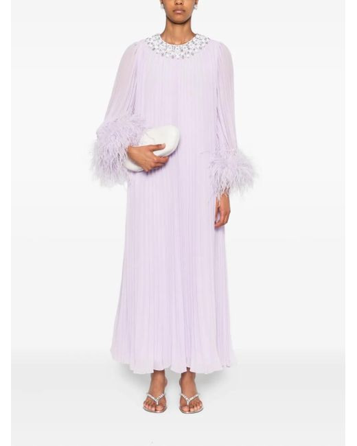 Self-Portrait White Chiffon Feather-Detail Dress
